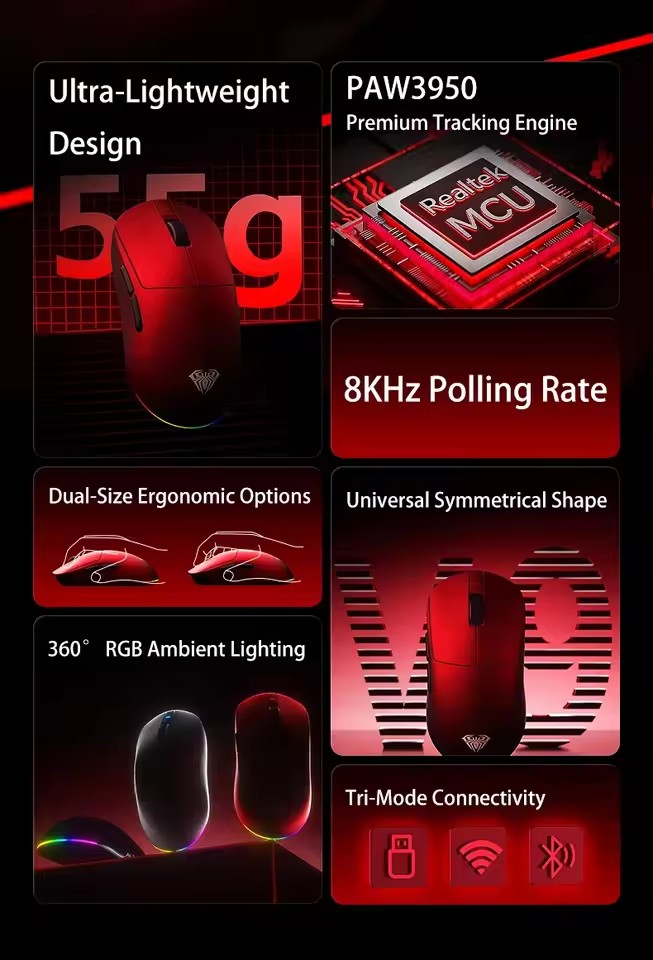AULA V9 Ultra Wireless Mouse T - Esports Gaming Mouse Wireless avaliação e preço
